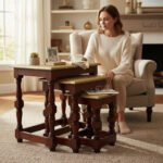 Wooden Nesting Table Set with Brass-Embossed Tops – Space-Saving Living Room Decor - Image 3