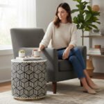 Mango Wood Bone Inlay Boho Side Table For Living Area Decor - Image 5
