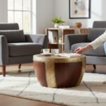 Mango Wood Indian Boho Drum Coffee Table With Brass Detailing - Image 4