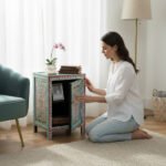 Mango Wood Hand-Painted Bedside Table For Living Room - Image 8