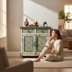 Mango Wood Ethnic Mandala Painted Console Cabinet For Storage Solution - Image 3