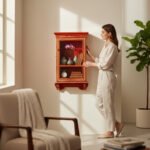 Mango Wood Space Saving Display Cabinet With Key Hanging Hooks