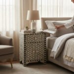 Mango Wood Bone Inlay Bedside Table For Living Area Decor - Image 10