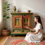 Hand-Painted Mango Wood Bedside Cabinet For Bedroom Storage