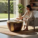 Mango Wood Indian Boho Drum Coffee Table With Brass Detailing - Image 6