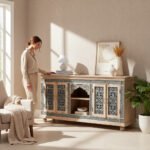 Mango Wood Four Door Sideboard With Charcoal Finish - Image 8