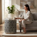 Mango Wood Bone Inlay Boho Side Table For Living Area Decor - Image 7