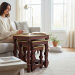 Wooden Nesting Table Set with Brass-Embossed Tops – Space-Saving Living Room Decor - Image 5