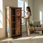 Hand-Painted Mango Wood Indian Storage Cabinet For Bedroom Storage - Image 3