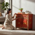 Mango Wood Ethnic Boho Painted Cabinet For Living Area Decor - Image 2