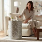 Mango Wood Bone Inlay Boho Side Table For Living Room Decor - Image 5