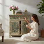 Mango Wood Mandala Painted Indian Cabinet For Storage Solution - Image 3