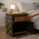Mango Wood Painted Bedside Table For Storage Solution - Image 5