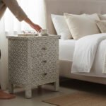 Bone Inlay 3 Drawer Bedside Table For Living Room Storage - Image 3