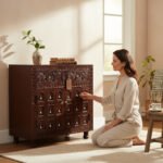 Mango Wood Hand-Carved Sideboard Cabinet With Brass Bells - Image 2