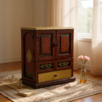 Mango Wood Sideboard Cabinet With Brass Detailing For Storage Solution - Image 2