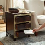 Mango Wood 3 Drawer Bedside Table With Brass Detailing - Image 5