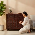 Mango Wood Hand-Carved Sideboard Cabinet With Brass Bells - Image 3