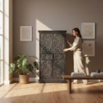 Mango Wood Hand-Carved Tall Storage Cabinet With Black Finish - Image 5