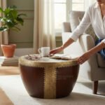 Mango Wood Indian Boho Drum Coffee Table With Brass Detailing - Image 9