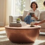 Mango Wood Hammered Design Drum Coffee Table With Copper Finish