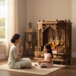 Teak Wood Hand-Carved Indian Pooja Temple For Daily Worship - Image 2