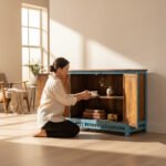 Mango Wood Blue Boho Cabinet Sideboard For Storage - Image 5