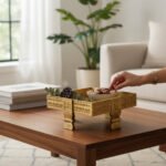 Mango Wood Chakki Coffee Table With Brass Detailing - Image 8