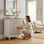 Mango Wood Carved Indian Cabinet With One Storage Shelf - Image 3