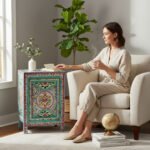 Mango Wood Hand-Painted Bedside Table For Living Room - Image 11