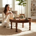 Mango Wood Hand-Carved Chakki Coffee Table For Living Room - Image 2