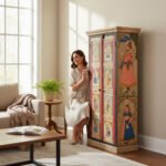 Hand-Painted Mango Wood Indian Storage Cabinet For Bedroom Storage - Image 7