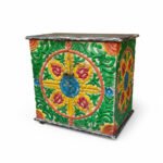 Hand-Carved Mango Wood Indian Painted Bedside Cabinet For Bedroom Storage - Image 4