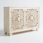 Mango Side Storage Console Sideboard With Floral Carving - Image 5