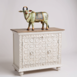 Mango Wood Carved Indian Cabinet With One Storage Shelf - Image 5