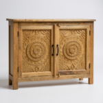 Mango Wood Natural Polish Sideboard Cabinet With Floral Carving - Image 2