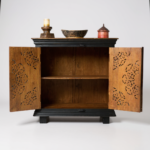 Mango Wood Charcoal Finish Lotus Cabinet For Storage - Image 7