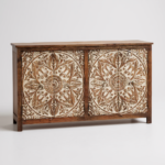 Mango Wood Distress White Mandala Sideboard For Storage - Image 8
