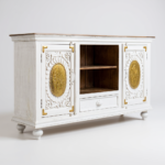 Mango Wood Hand-Carved Media Console With Brass Detailing - Image 7