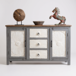 Mango Wood Indian Grey Drawer Sideboard For Storage Solution - Image 8
