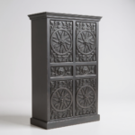 Mango Wood Hand-Carved Tall Storage Cabinet With Black Finish - Image 9
