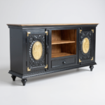 Mango Wood Hand-Carved Media Storage Unit With Brass Detailing - Image 7