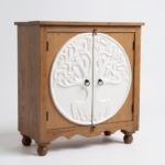 Mango Wood One Shelf Console Cabinet With Life Of Tree Carving - Image 5