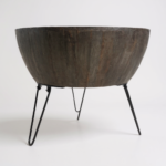 Mango Wood Charcoal Finish Drum Coffee Table With Metal Stand - Image 8