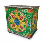 Hand-Carved Mango Wood Indian Painted Bedside Cabinet For Bedroom Storage - Image 9