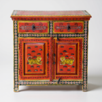 Mango Wood Ethnic Boho Painted Cabinet For Living Area Decor - Image 7