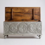 Mango Wood Mandala Grey Blanket Storage Chest - Image 9